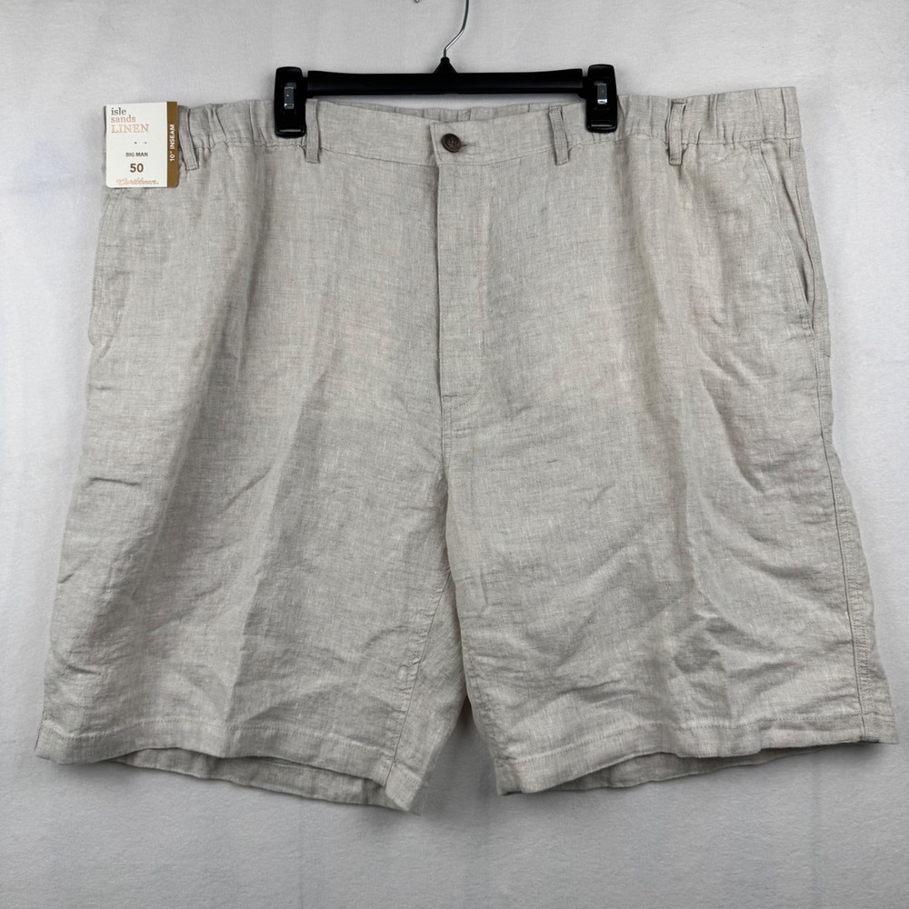 Isle Sands Linen Big Man Shorts 50 Beige Coastal‎ Casual 10" Inseam New NWT